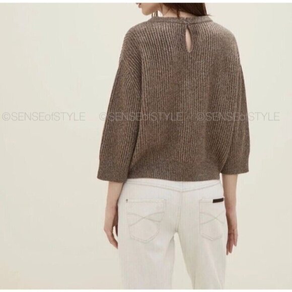 Brunello Cucinelli Metallic Sweater Open Knit Top Brown Monili trim size S - Picture 3 of 6